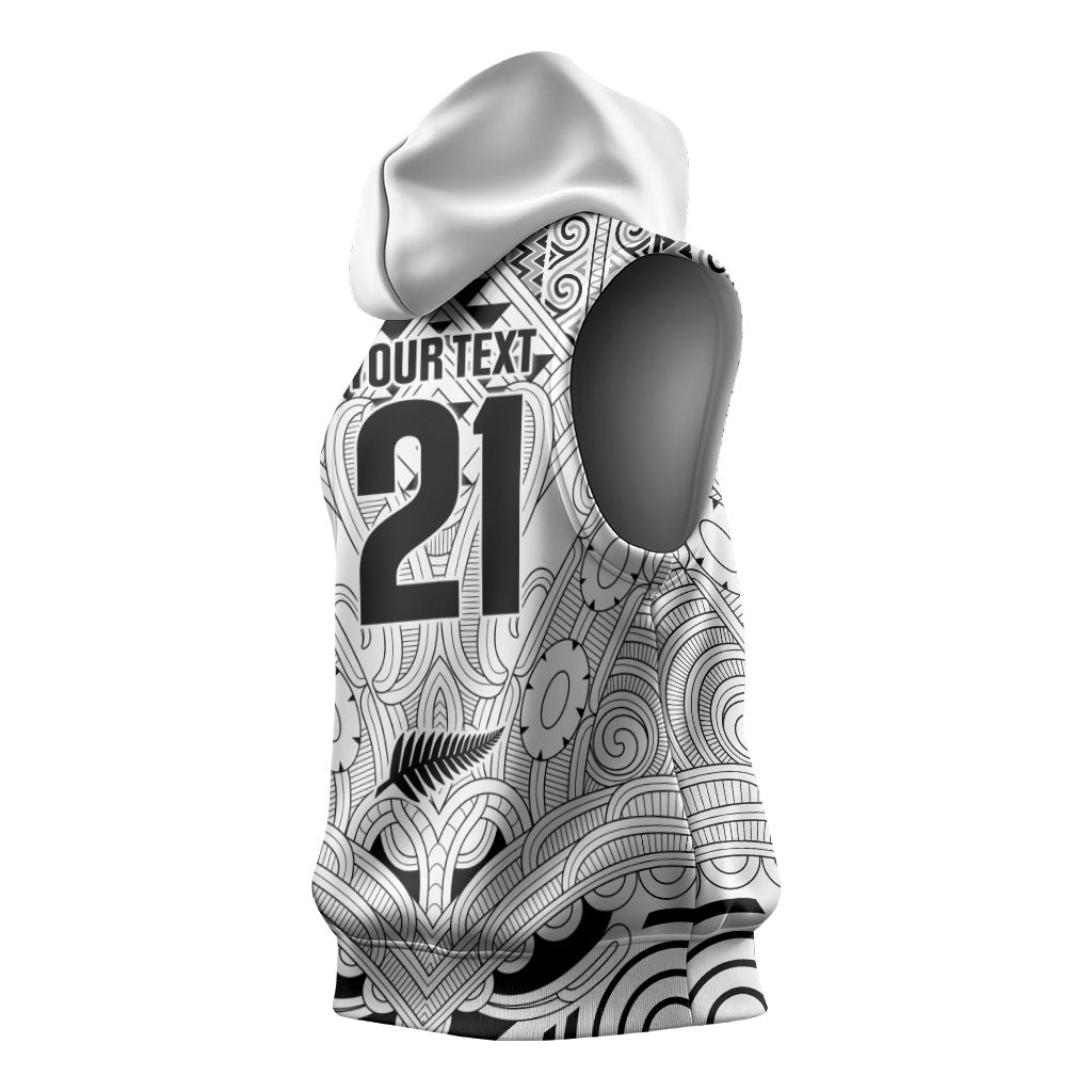 2026 Autumn Rugby Nations New Zealand Custom Sleeveless Hoodie White Kowhaiwhai Maori Tribal Taniko Motif