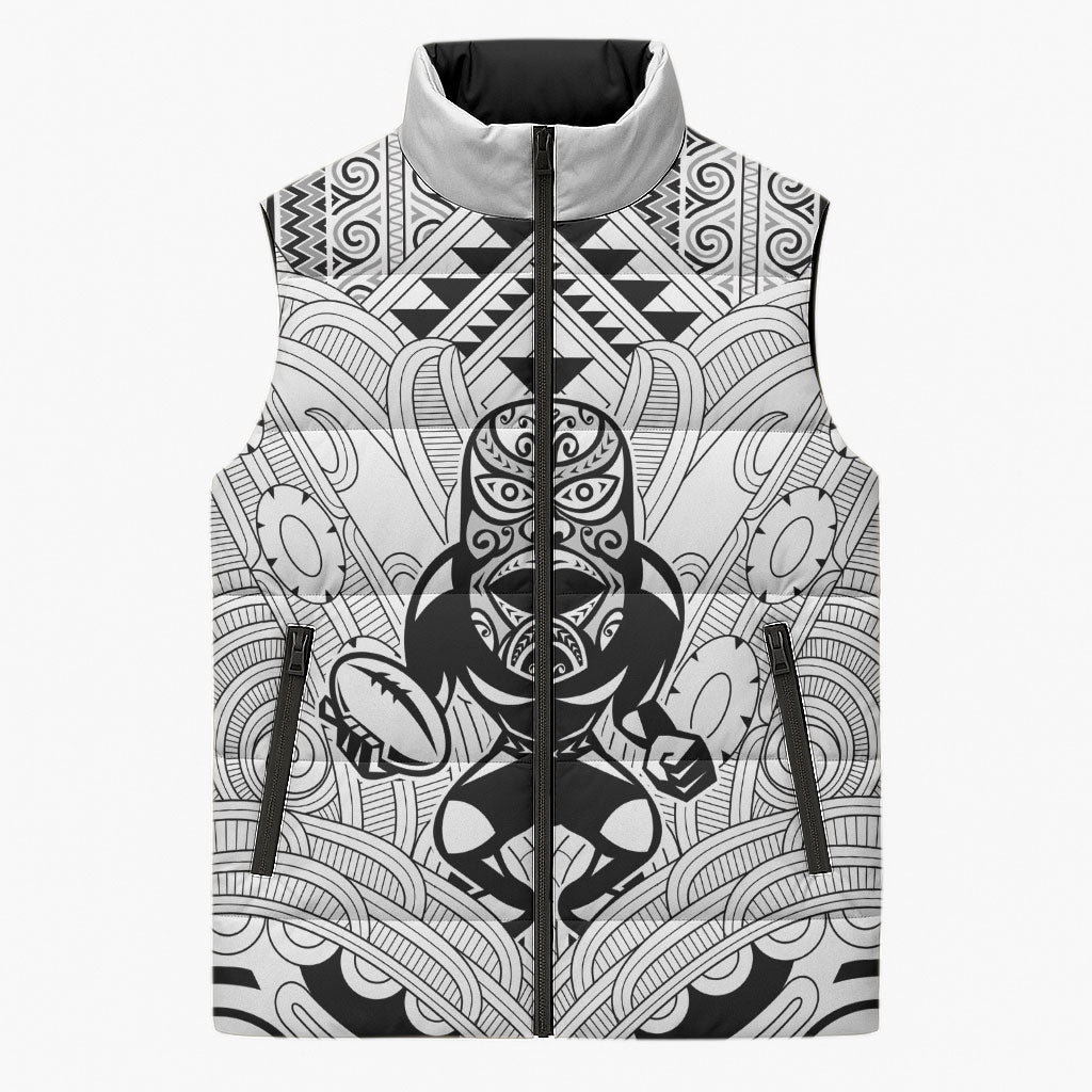 2026 Autumn Rugby Nations New Zealand Custom Sleeveless Puffer Jacket White Kowhaiwhai Maori Tribal Taniko Motif
