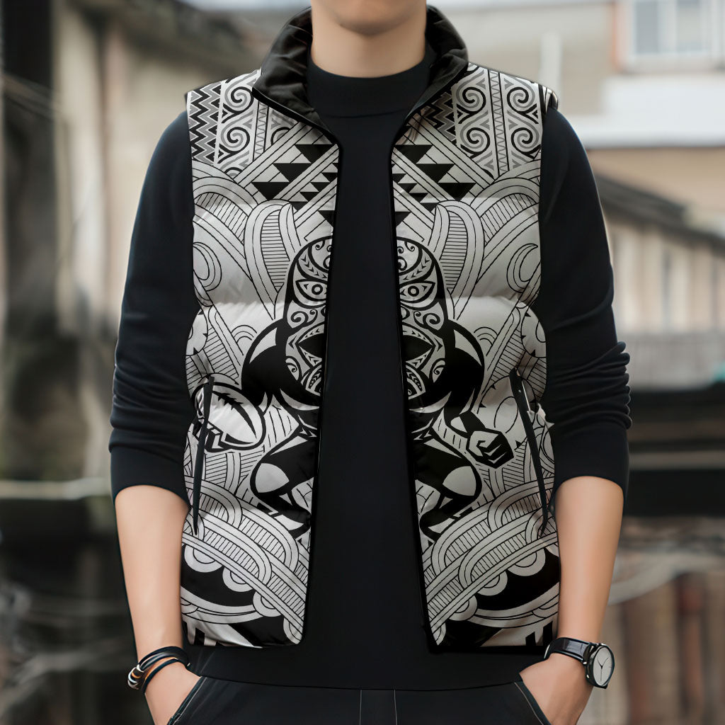2026 Autumn Rugby Nations New Zealand Custom Sleeveless Puffer Jacket White Kowhaiwhai Maori Tribal Taniko Motif