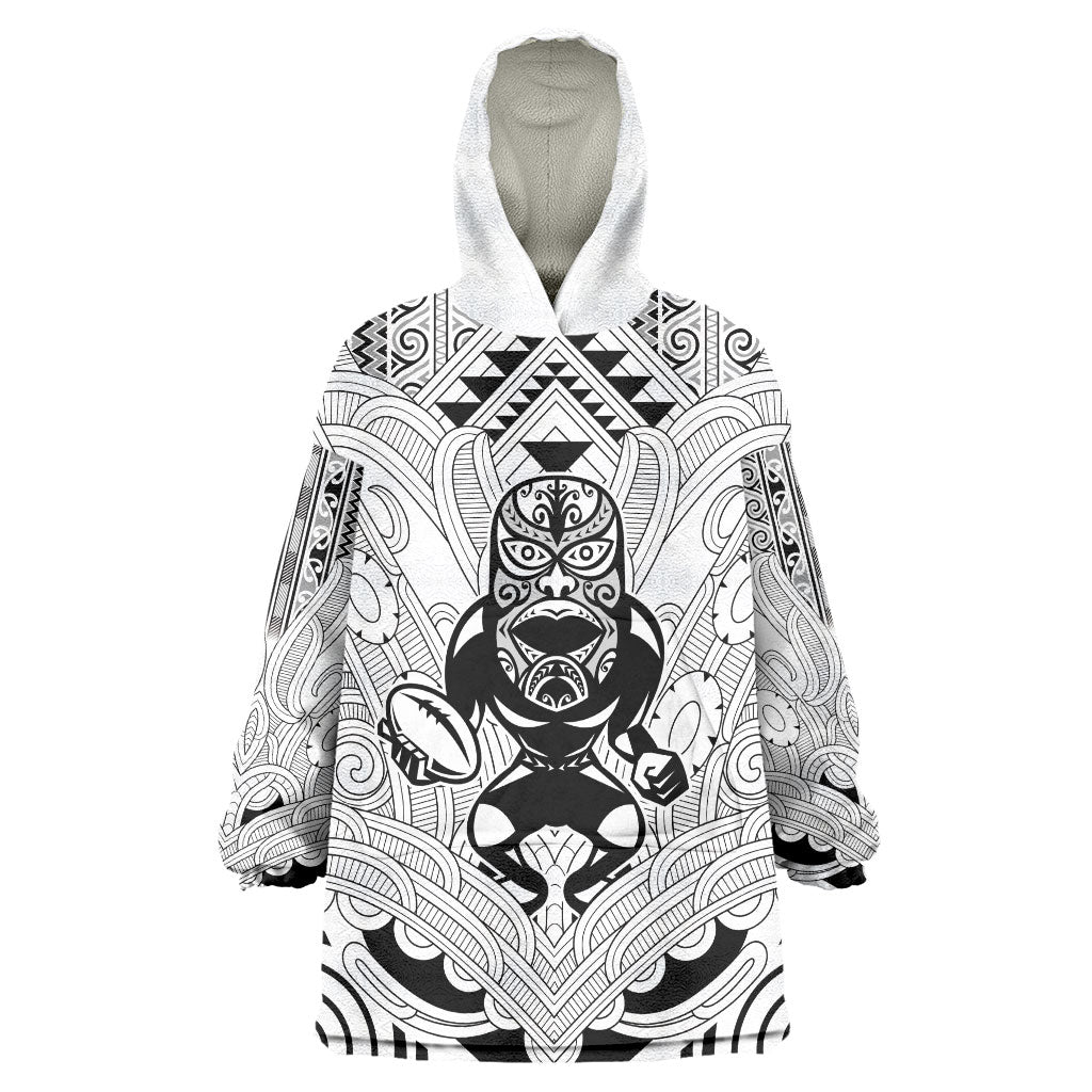 2026 Autumn Rugby Nations New Zealand Custom Wearable Blanket Hoodie White Kowhaiwhai Maori Tribal Taniko Motif