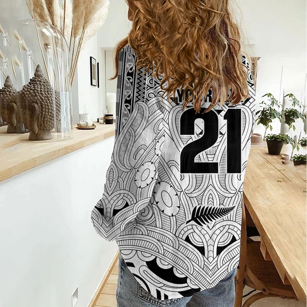 2026 Autumn Rugby Nations New Zealand Custom Women Casual Shirt White Kowhaiwhai Maori Tribal Taniko Motif