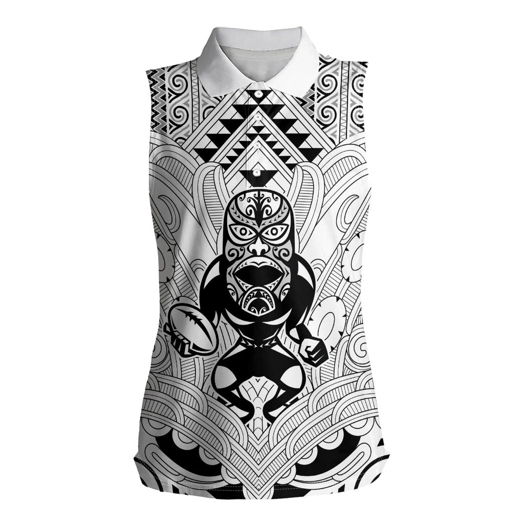 2026 Autumn Rugby Nations New Zealand Custom Women Sleeveless Polo Shirt White Kowhaiwhai Maori Tribal Taniko Motif LT9 Female White - Polynesian Pride