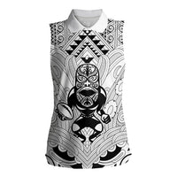 2026 Autumn Rugby Nations New Zealand Custom Women Sleeveless Polo Shirt White Kowhaiwhai Maori Tribal Taniko Motif