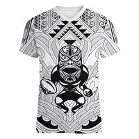 2026 Autumn Rugby Nations New Zealand Custom Women V-Neck T-Shirt White Kowhaiwhai Maori Tribal Taniko Motif