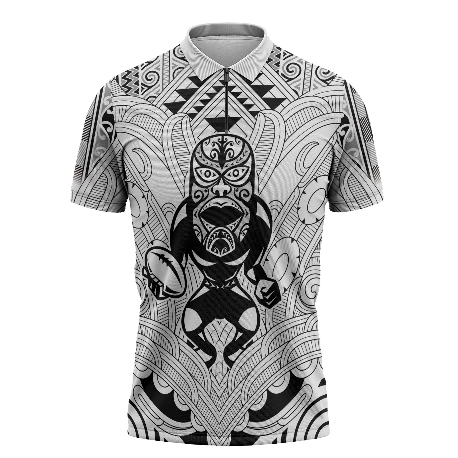 2026 Autumn Rugby Nations New Zealand Custom Zipper Polo Shirt White Kowhaiwhai Maori Tribal Taniko Motif LT9 White - Polynesian Pride