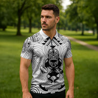 2026 Autumn Rugby Nations New Zealand Custom Zipper Polo Shirt White Kowhaiwhai Maori Tribal Taniko Motif