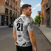 2026 Autumn Rugby Nations New Zealand Custom Zipper Polo Shirt White Kowhaiwhai Maori Tribal Taniko Motif