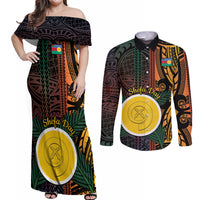 Personalised Shefa Day Couples Matching Off Shoulder Maxi Dress and Long Sleeve Button Shirt Happy June 18 Vanuatu Province