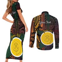 Personalised Shefa Day Couples Matching Short Sleeve Bodycon Dress and Long Sleeve Button Shirt Happy June 18 Vanuatu Province