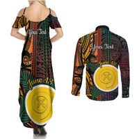 Personalised Shefa Day Couples Matching Summer Maxi Dress and Long Sleeve Button Shirt Happy June 18 Vanuatu Province