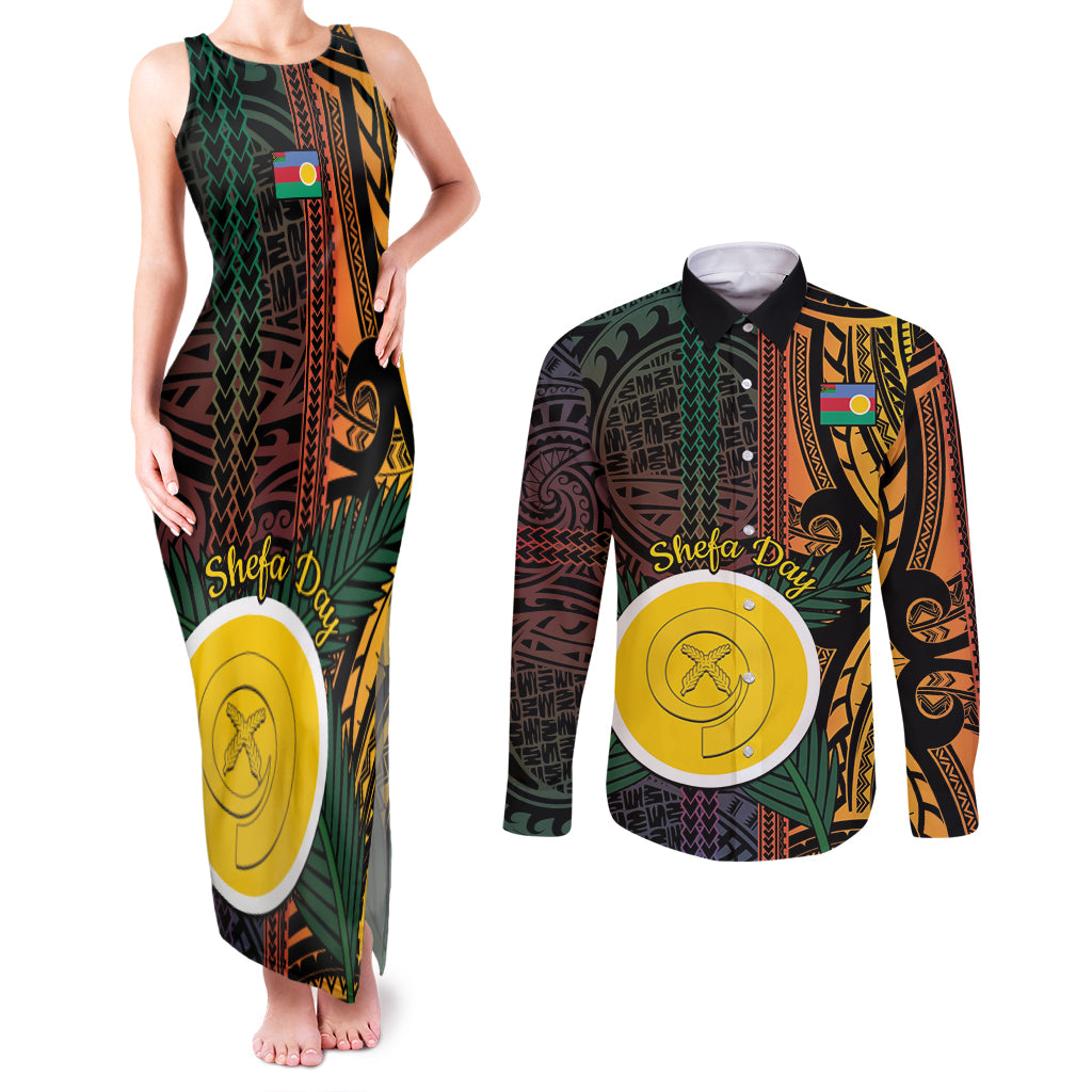 Personalised Shefa Day Couples Matching Tank Maxi Dress and Long Sleeve Button Shirt Happy June 18 Vanuatu Province
