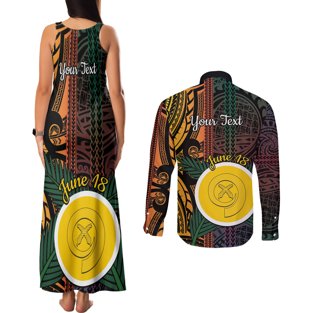 Personalised Shefa Day Couples Matching Tank Maxi Dress and Long Sleeve Button Shirt Happy June 18 Vanuatu Province
