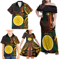 Personalised Shefa Day Family Matching Off Shoulder Maxi Dress and Hawaiian Shirt Happy June 18 Vanuatu Province
