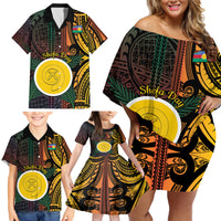 Personalised Shefa Day Family Matching Off Shoulder Short Dress and Hawaiian Shirt Happy June 18 Vanuatu Province