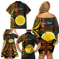 Personalised Shefa Day Family Matching Off Shoulder Short Dress and Hawaiian Shirt Happy June 18 Vanuatu Province