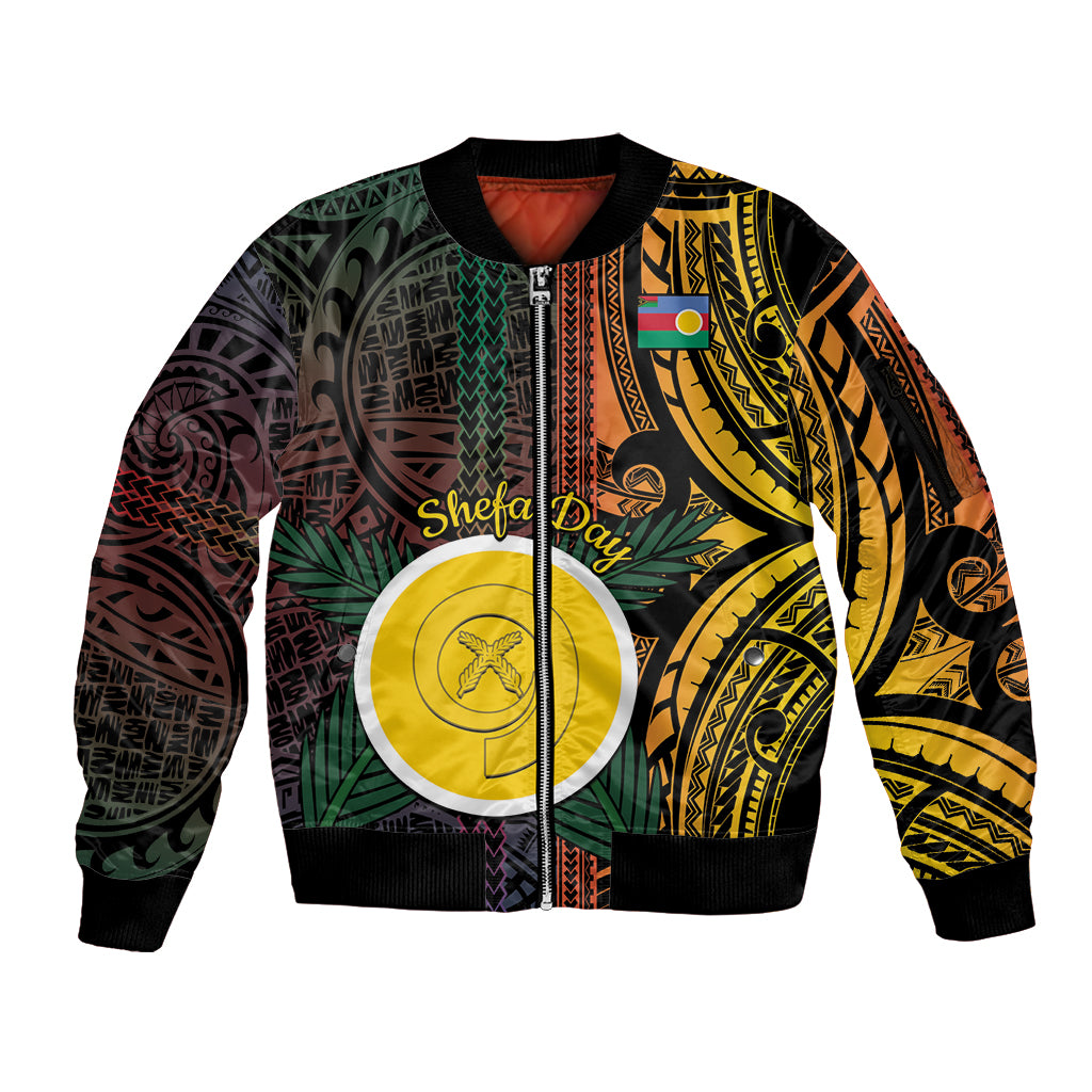 Personalised Shefa Day Sleeve Zip Bomber Jacket Happy June 18 Vanuatu Province