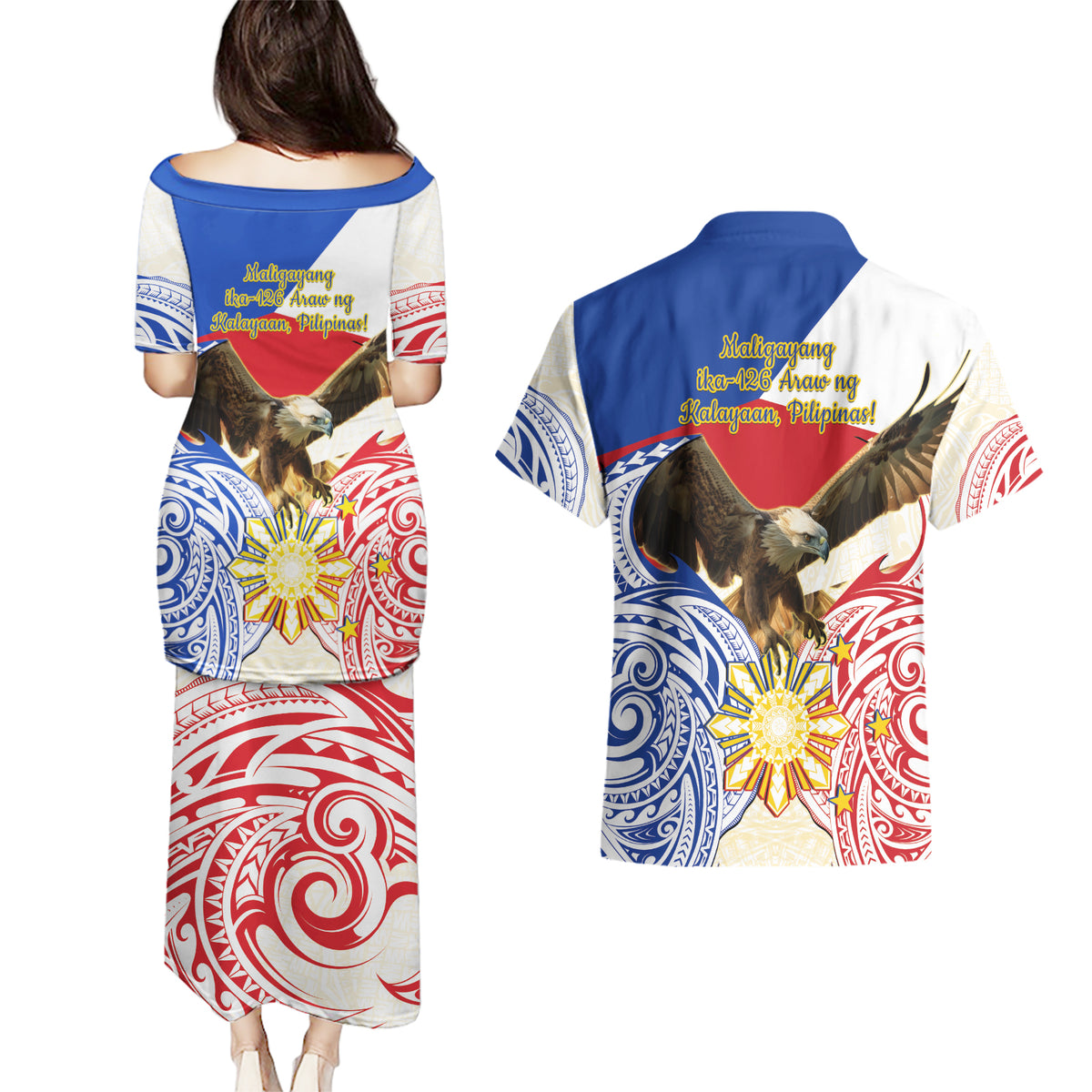Philippines Independence Day Couples Matching Puletasi and Hawaiian Shirt Pilipinas Eagle 126th Anniversary