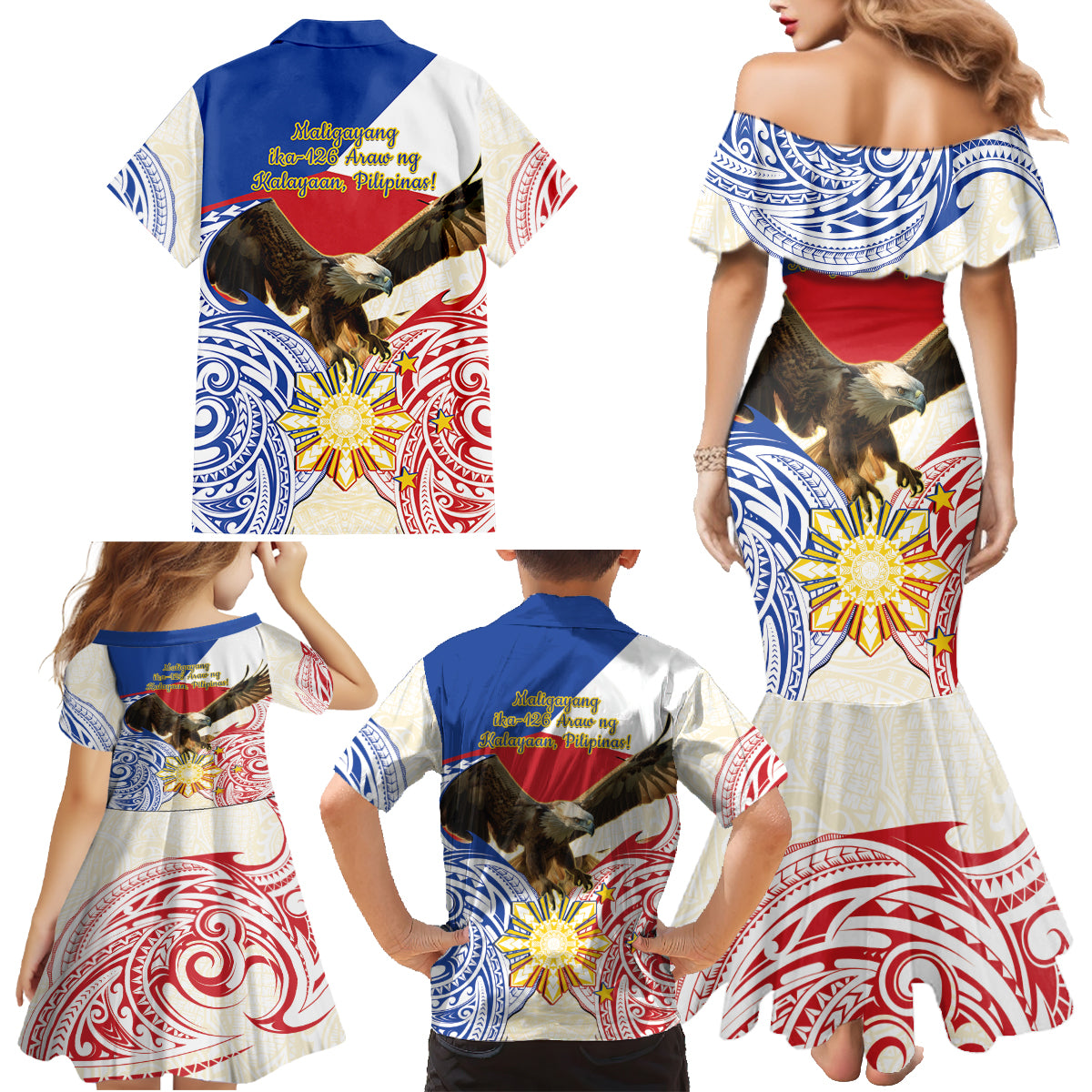 Philippines Independence Day Family Matching Mermaid Dress and Hawaiian Shirt Pilipinas Eagle 126th Anniversary