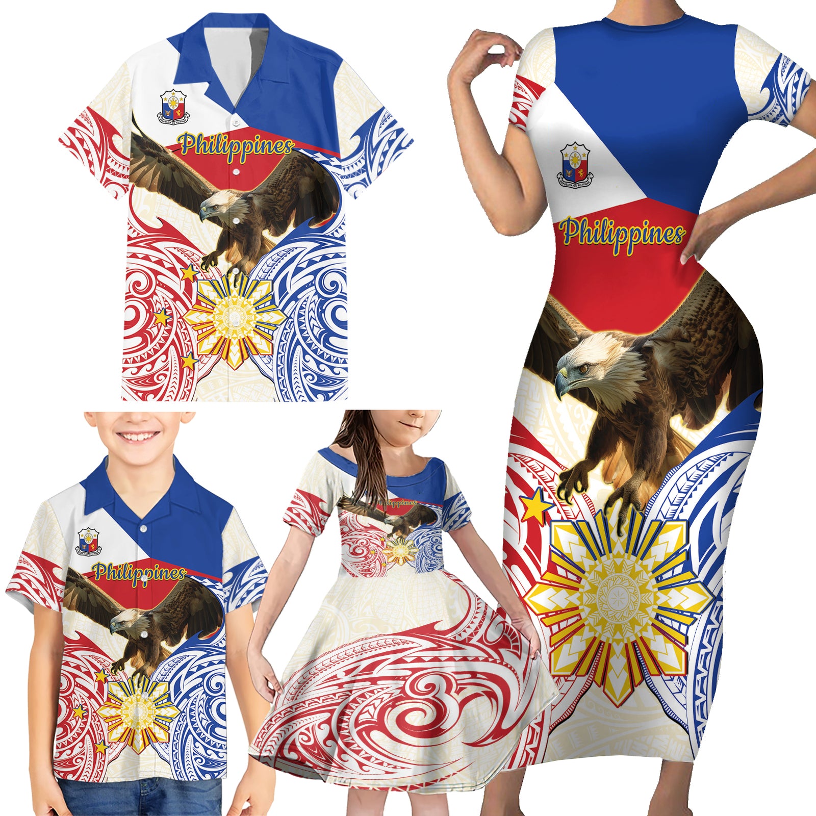 Philippines Independence Day Family Matching Short Sleeve Bodycon Dress and Hawaiian Shirt Pilipinas Eagle 126th Anniversary LT14 - Polynesian Pride
