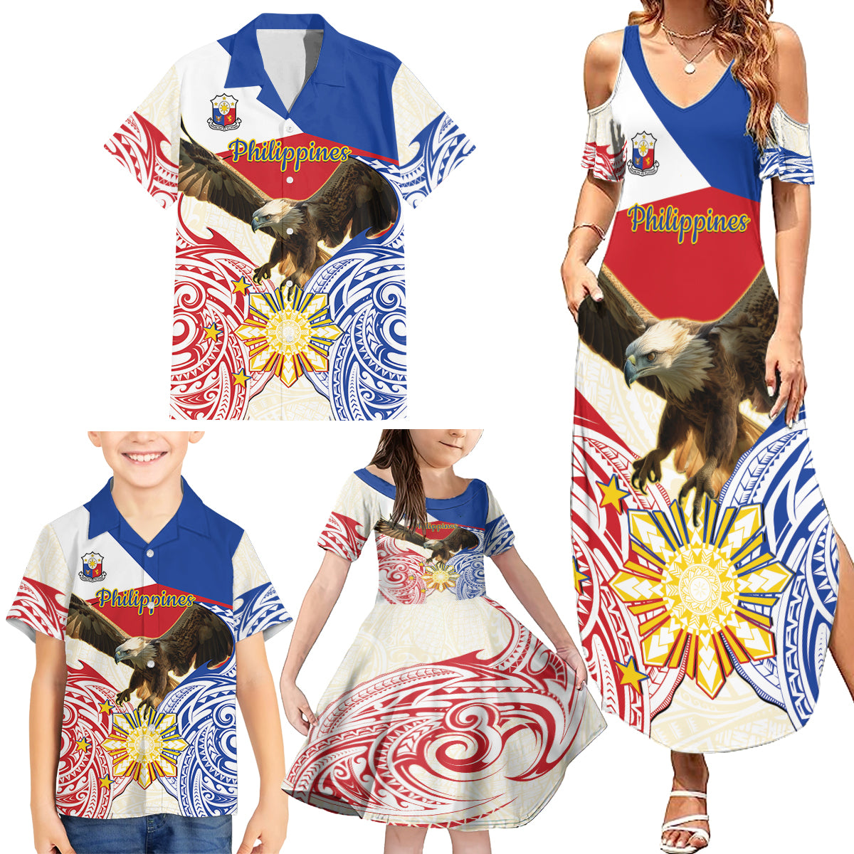 Philippines Independence Day Family Matching Summer Maxi Dress and Hawaiian Shirt Pilipinas Eagle 126th Anniversary LT14 - Polynesian Pride