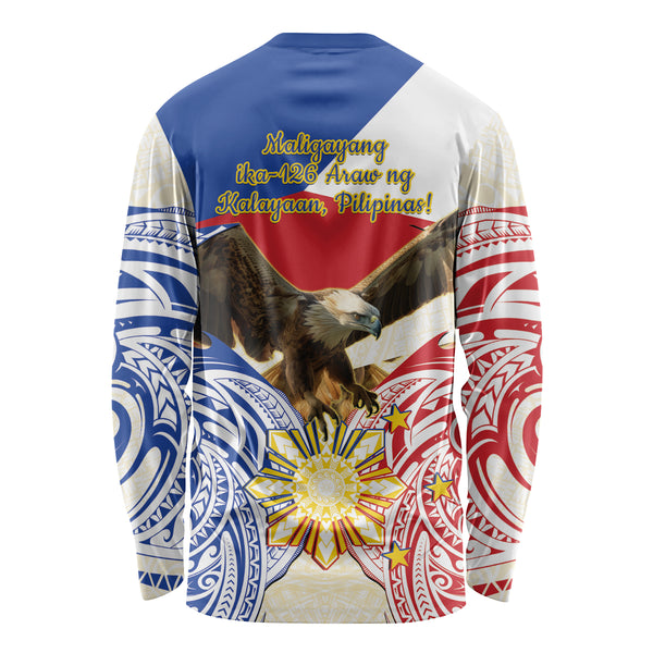 Personalised Philippines Independence Day Long Sleeve Button Shirt Tribal Sun and Stars Ver 02 LT7