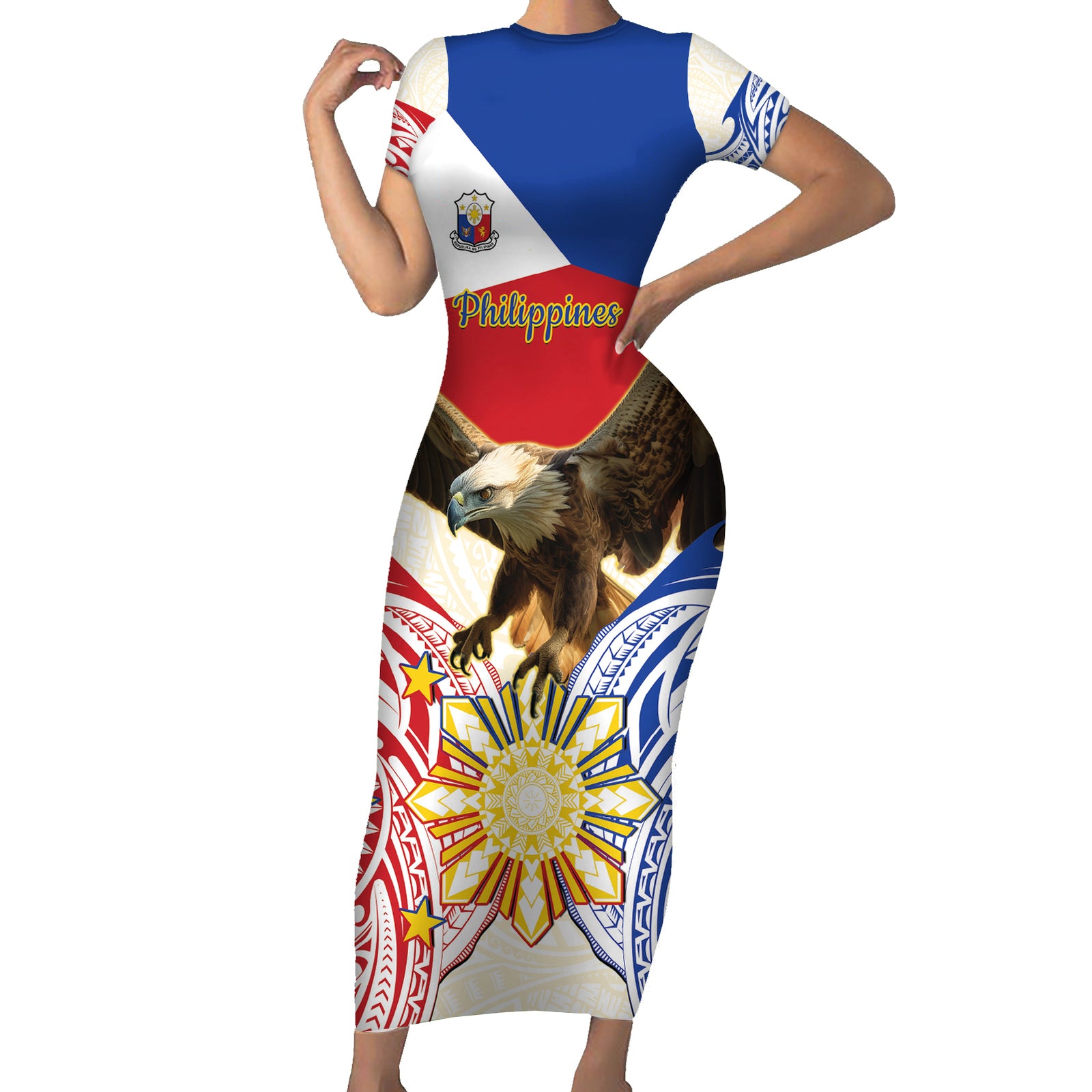 Philippines Independence Day Short Sleeve Bodycon Dress Pilipinas Eagle 126th Anniversary