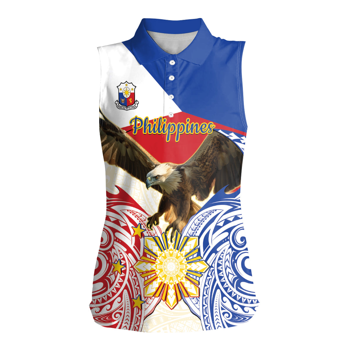 Philippines Independence Day Women Sleeveless Polo Shirt Pilipinas Eagle 126th Anniversary LT14 Female Blue - Polynesian Pride