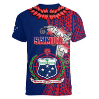 Polynesian Pride Samoa Women V Neck T Shirt Ula Fala Mix Samoan Tribal Blue Version LT14 - Polynesian Pride