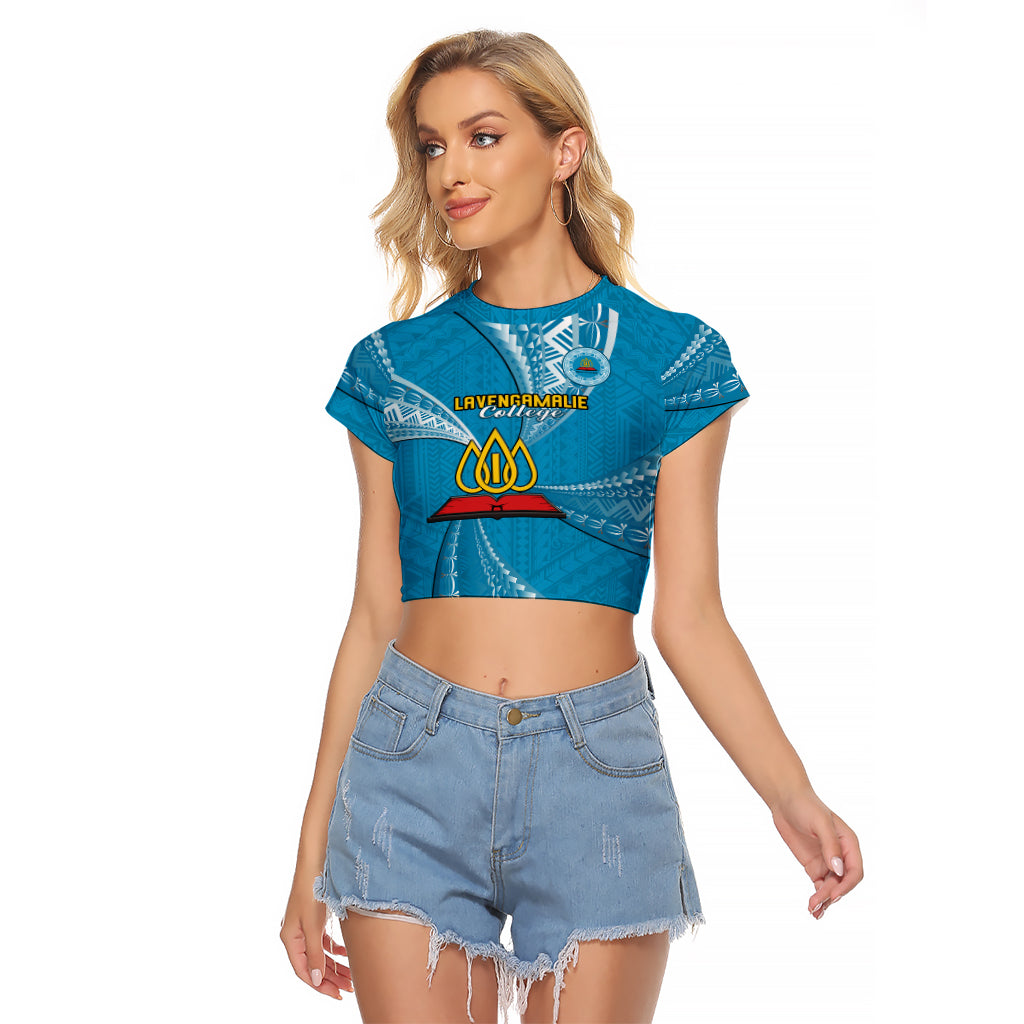 Personalised Tonga Lavengamalie College Raglan Cropped T Shirt Tongan Ngatu Pattern LT14 Female Blue - Polynesian Pride