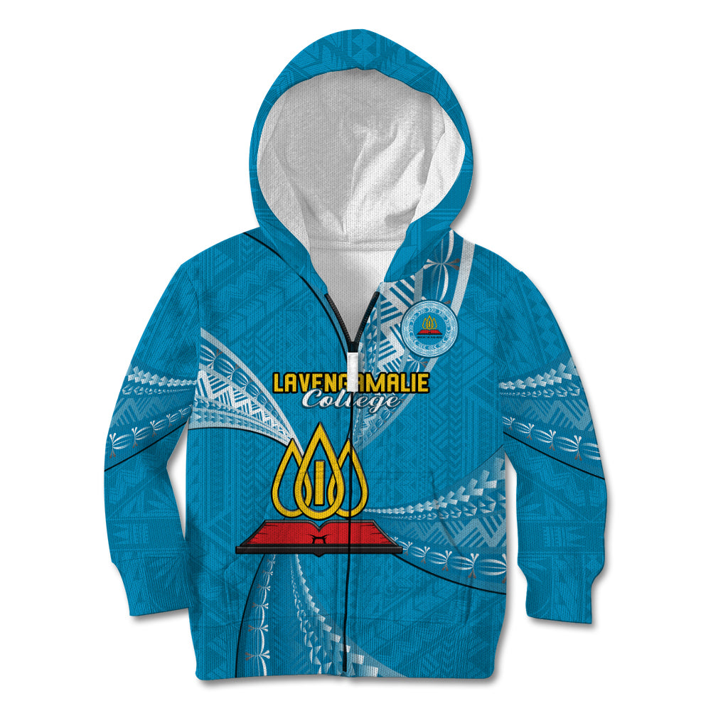 Personalised Tonga Lavengamalie College Kid Hoodie Class Of Year Tongan Ngatu Pattern LT14 Zip Hoodie Blue - Polynesian Pride