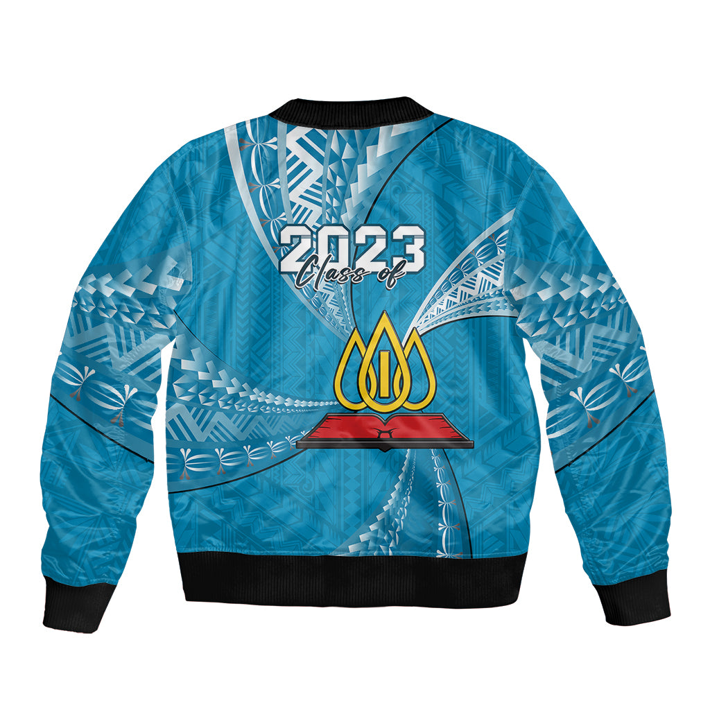 Personalised Tonga Lavengamalie College Sleeve Zip Bomber Jacket Class Of Year Tongan Ngatu Pattern LT14 - Polynesian Pride