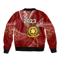 Personalised Tonga Vavau High School Sleeve Zip Bomber Jacket Class Of Year Tongan Ngatu Pattern LT14 - Polynesian Pride