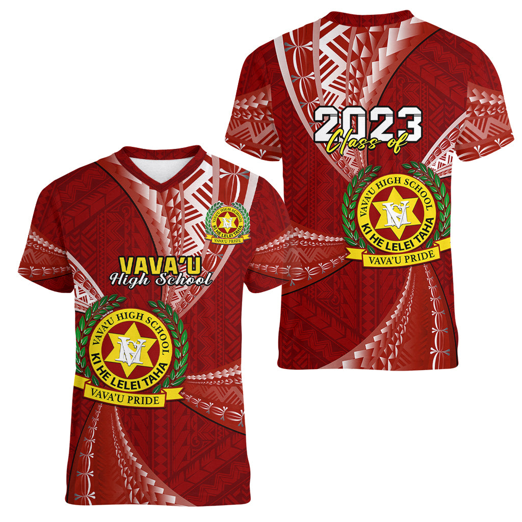 Personalised Tonga Vavau High School Women V Neck T Shirt Class Of Year Tongan Ngatu Pattern LT14 - Polynesian Pride