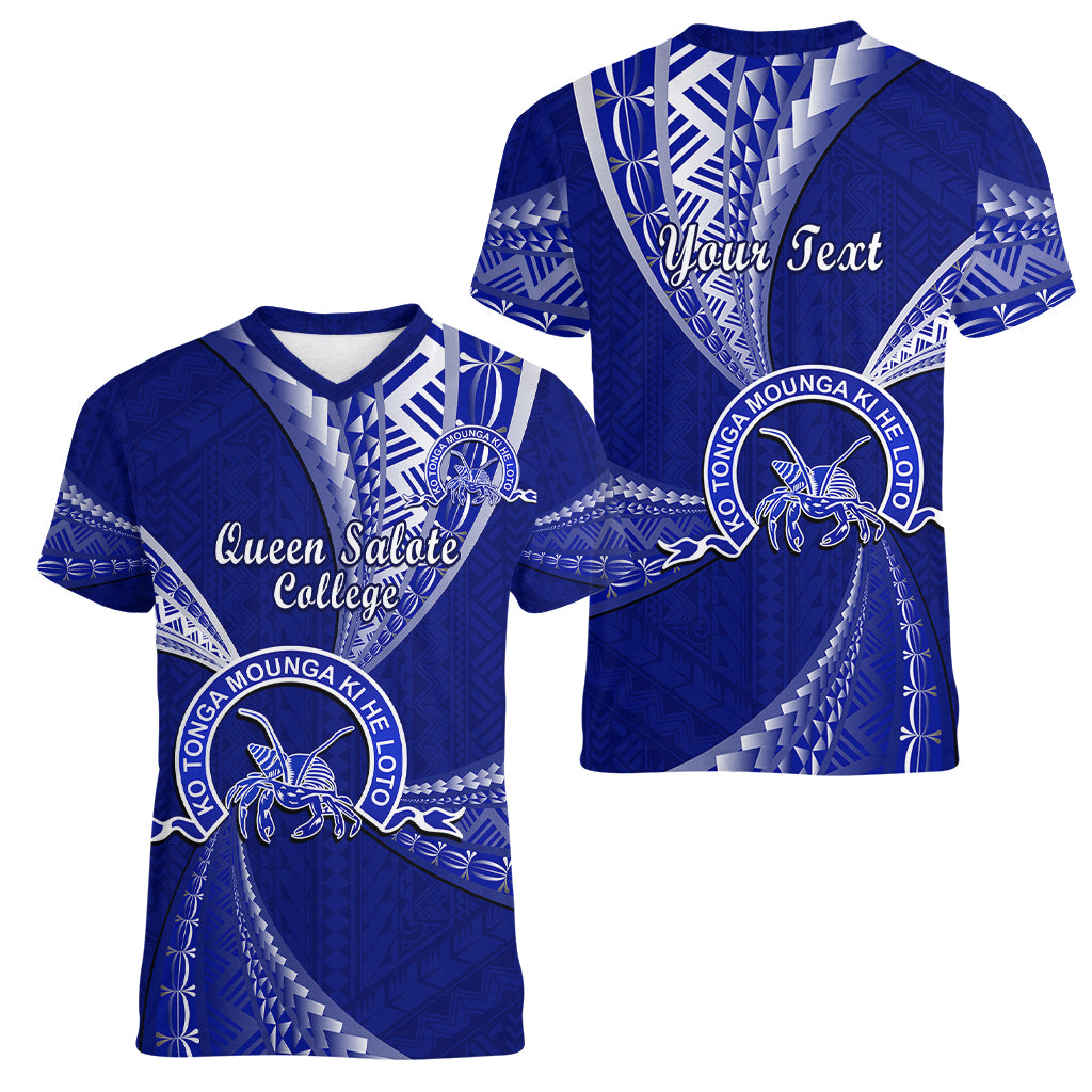 Personalised Tonga Queen Salote College Women V Neck T Shirt Tongan Ngatu Pattern LT14 - Polynesian Pride