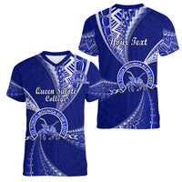 Personalised Tonga Queen Salote College Women V Neck T Shirt Tongan Ngatu Pattern LT14 - Polynesian Pride