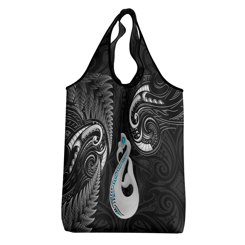 Black New Zealand Grocery Bag Aotearoa Silver Fern With Manaia Maori