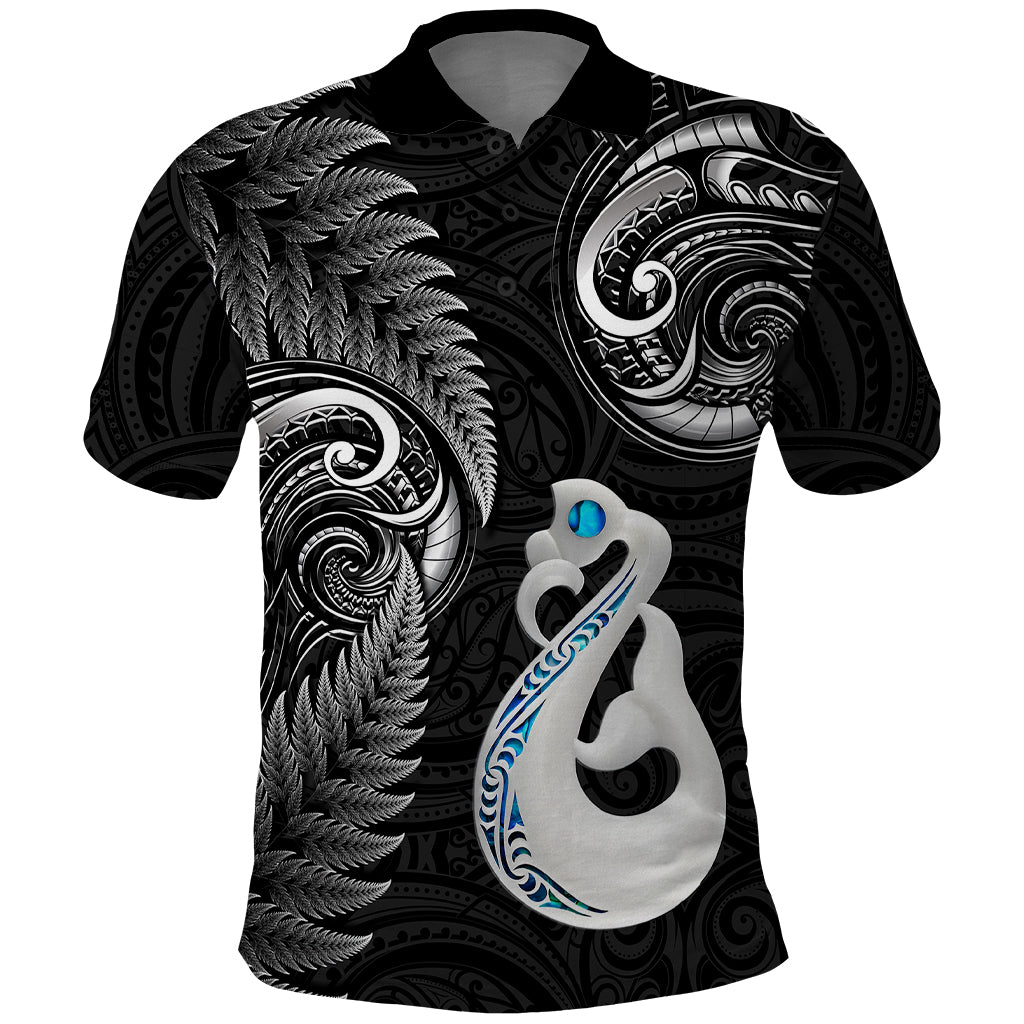 Custom New Zealand Polo Shirt Aotearoa Silver Fern With Manaia Maori Unique Black LT14 Black - Polynesian Pride