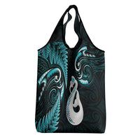 Turquoise New Zealand Grocery Bag Aotearoa Silver Fern With Manaia Maori