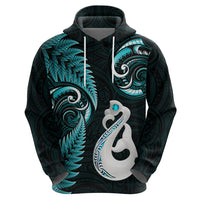 Custom New Zealand Hoodie Aotearoa Silver Fern With Manaia Maori Unique Turquoise LT14 - Polynesian Pride