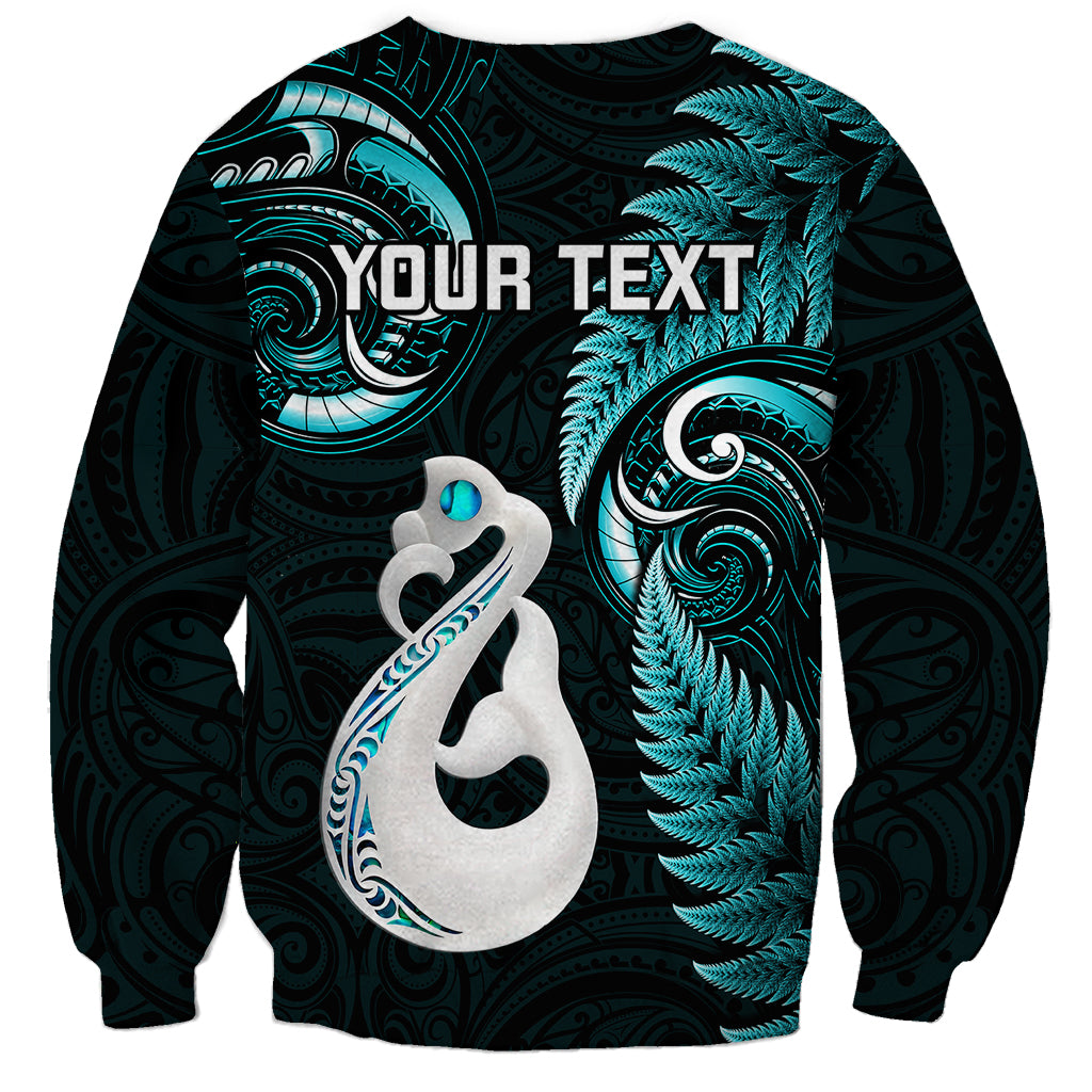 Personalised New Zealand Sweatshirt Aotearoa Silver Fern With Manaia Maori Unique Turquoise LT14 - Polynesian Pride