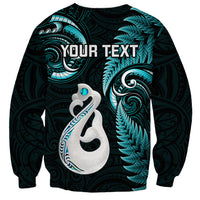 Personalised New Zealand Sweatshirt Aotearoa Silver Fern With Manaia Maori Unique Turquoise LT14 - Polynesian Pride