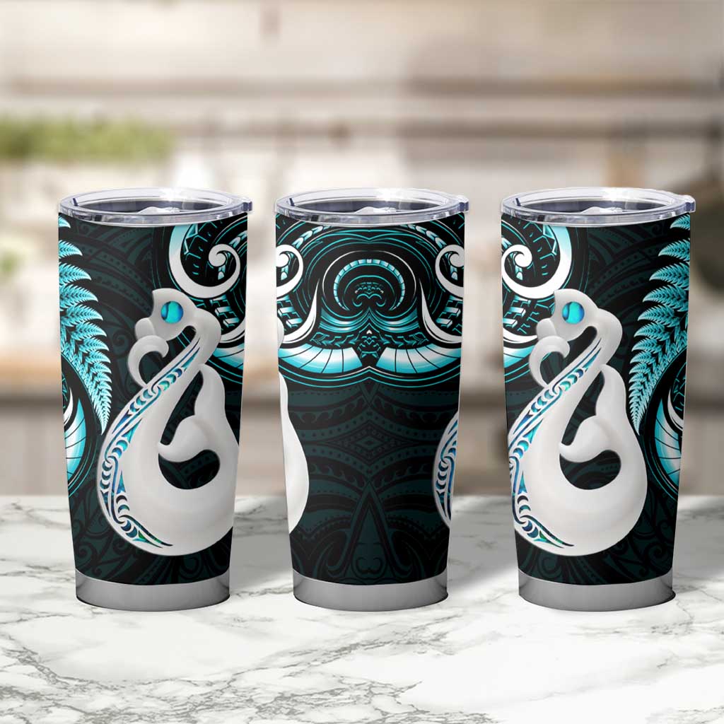 New Zealand Tumbler Cup Aotearoa Silver Fern With Manaia Maori Unique Turquoise