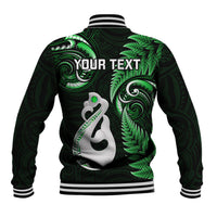 Personalised New Zealand Baseball Jacket Aotearoa Silver Fern With Manaia Maori Unique Green LT14 - Polynesian Pride