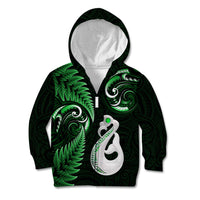 Personalised New Zealand Kid Hoodie Aotearoa Silver Fern With Manaia Maori Unique Green LT14 Zip Hoodie Green - Polynesian Pride