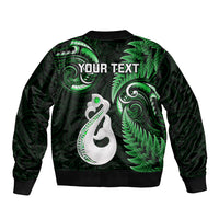 Personalised New Zealand Sleeve Zip Bomber Jacket Aotearoa Silver Fern With Manaia Maori Unique Green LT14 - Polynesian Pride