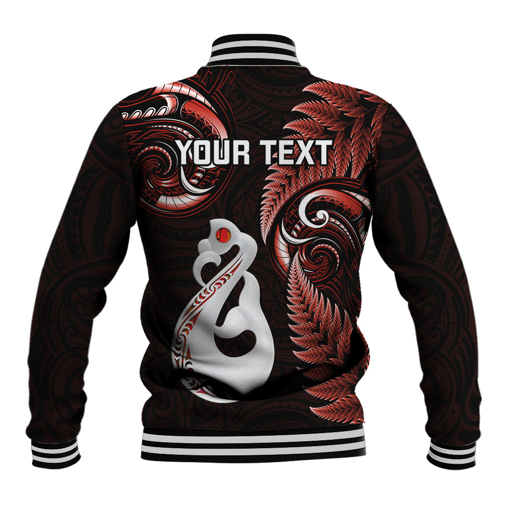 Personalised New Zealand Baseball Jacket Aotearoa Silver Fern With Manaia Maori Unique Red LT14 - Polynesian Pride