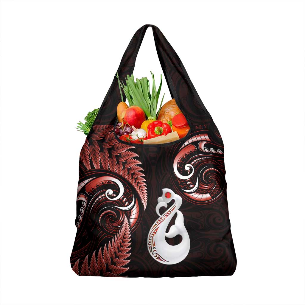 Red New Zealand Grocery Bag Aotearoa Silver Fern With Manaia Maori LT14 1-pack One Size Red - Polynesian Pride