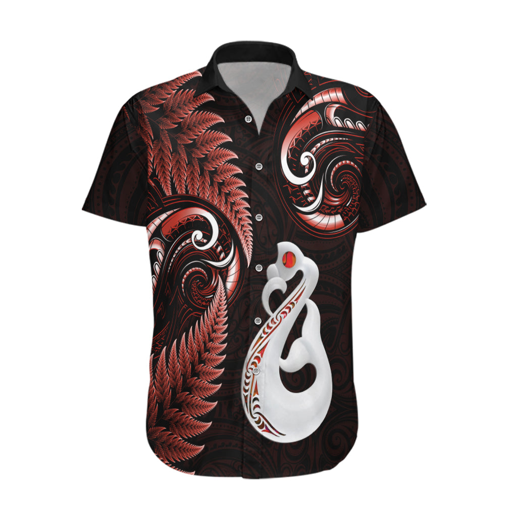 Personalised New Zealand Hawaiian Shirt Aotearoa Silver Fern With Manaia Maori Unique Red LT14 Red - Polynesian Pride