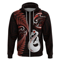 Custom New Zealand Hoodie Aotearoa Silver Fern With Manaia Maori Unique Red LT14 Zip Hoodie Red - Polynesian Pride