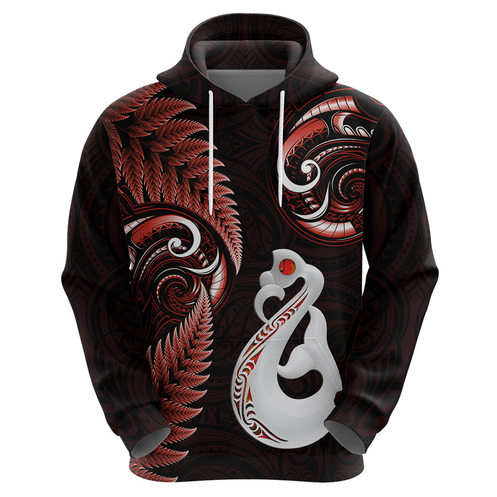 Custom New Zealand Hoodie Aotearoa Silver Fern With Manaia Maori Unique Red LT14 - Polynesian Pride